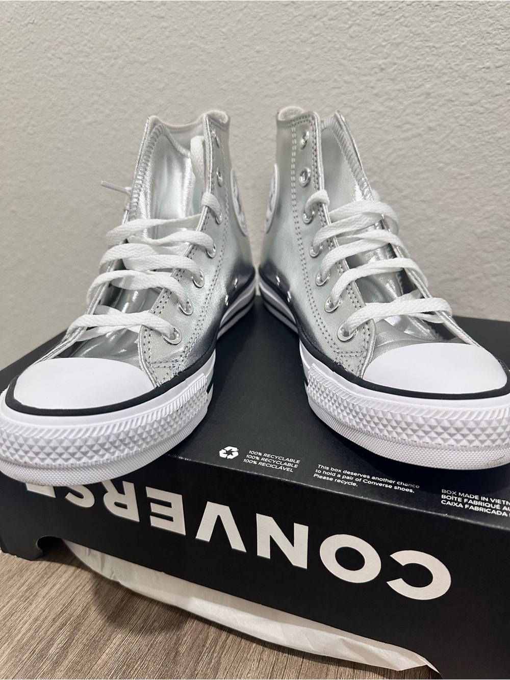 Converse Metallic Silver High Top Sneakers - Picture 4 of 5
